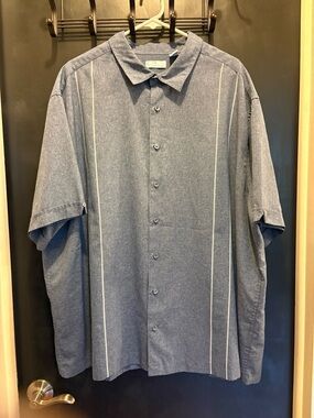 Cafe Luna 3XL Men’s Short Sleeve Shirt Blue Denim Color White Stripes